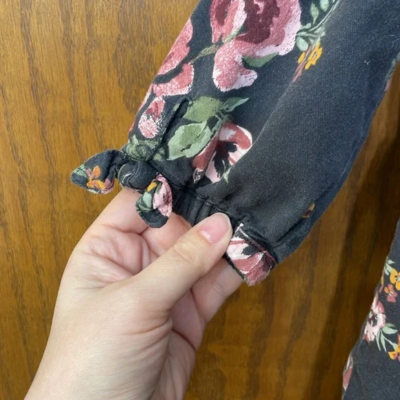 OSHKOSH UEC Girls Size 10 Gray Pink Floral 3/4 Sleeve V-neck casual dress - Picture 4 of 10